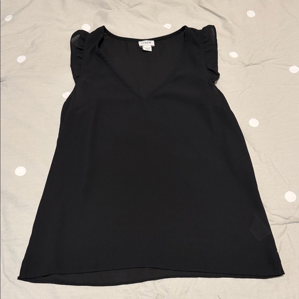 J. Crew Black Ruffle Sleeve Blouse